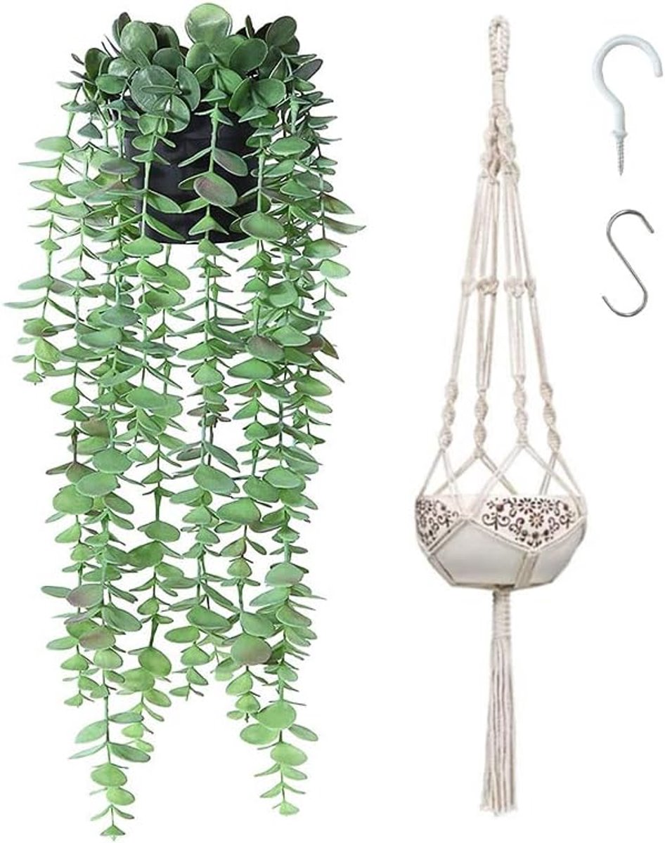 Artificial Hanging Plants, Artificial Plant, Potted Eucalyptus Leaves, Artificial Plant, Hanging Green Plant, with - ShopVlot