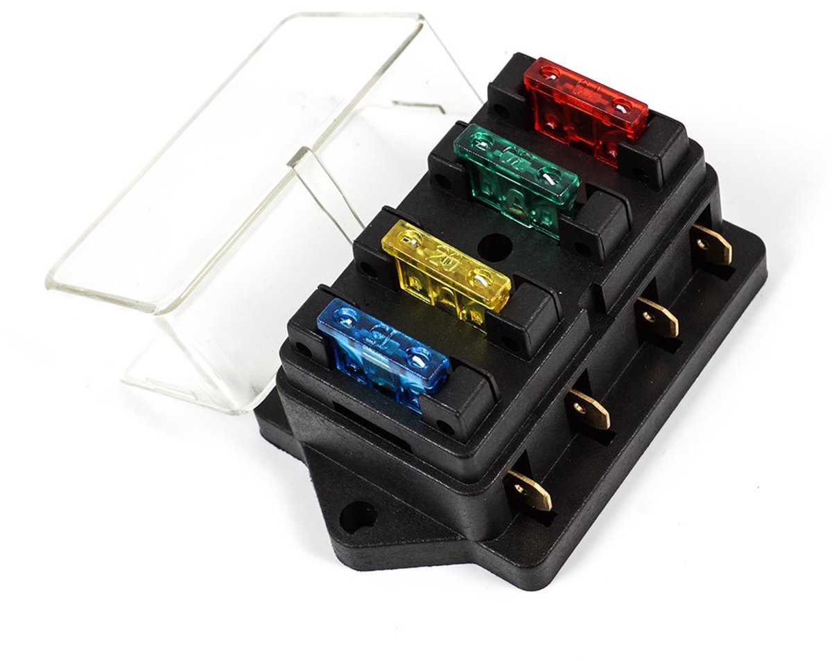4-Fach Sicherungshalter ATO ATC 12V/24V KFZ mit 4 Sicherung Sicherungskasten Flachsicherungen Sicherungsträger - ShopVlot