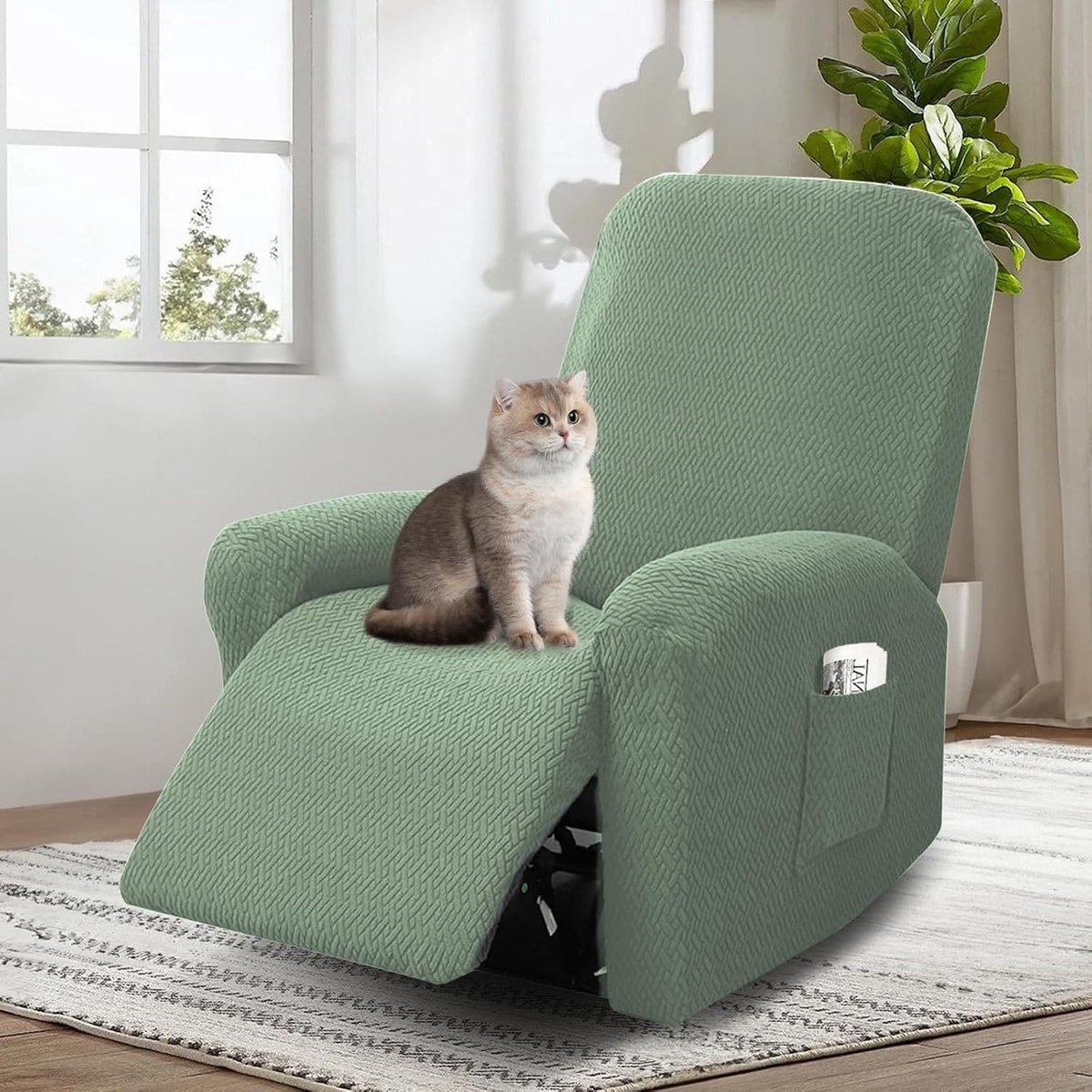 4-Piece Recliner Chair Cover for 1 Seater with Armrests and Bag (Pine Green and Cypress) - ShopVlot