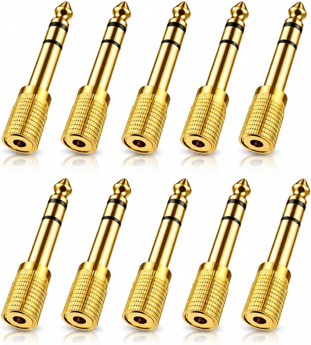 10 stuks adapter jack 6,35 mm stekker naar 3,5 mm aansluiting, vergulde stereo audio-aansluiting, hoofdtelefoonadapter - ShopVlot