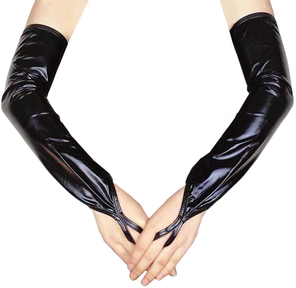 Solidchoice - Dames Metal Handschoenen zonder Vingers - Shiny Leren Elbow Gloves voor Feestjes