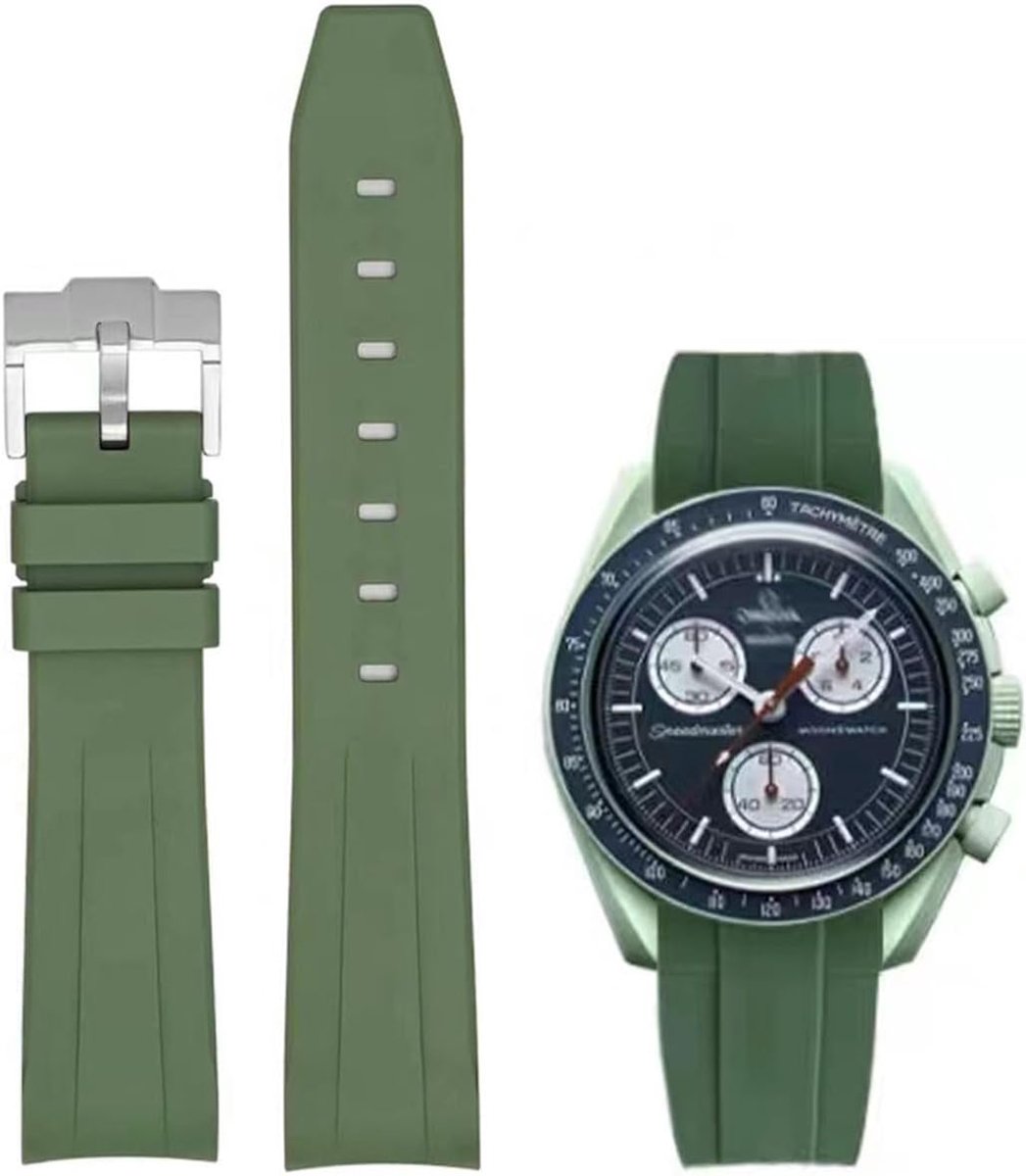 Straps for Moonswatch Watch, Curved End Rubber Watch Band Compatible with Omega Swatch Moonswatch Speedmaster Planet - ShopVlot