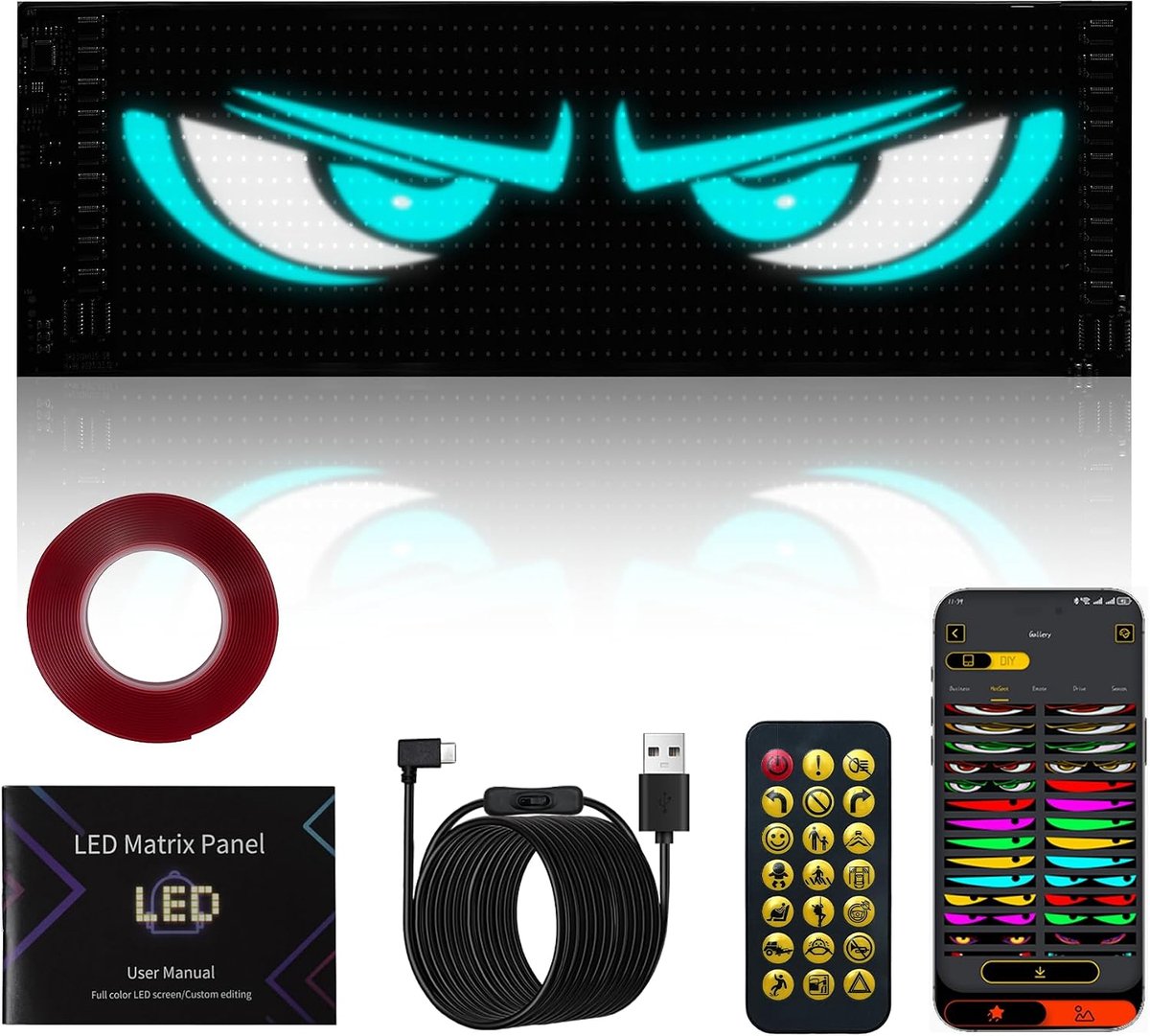 Looklight LED Car Eyes, Programmable LED Display, Personalised Neon Panel Bluetooth USB for Truck, Graffiti - ShopVlot
