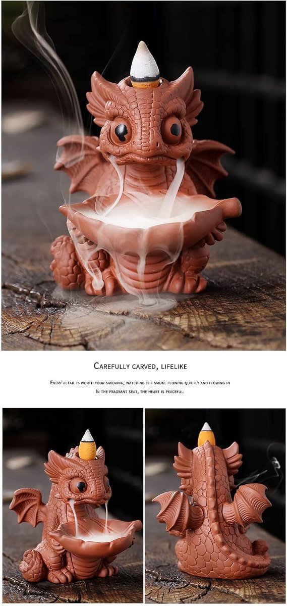 Handmade Baby Dragon Backflow Incense Burner, Ceramic Incense Waterfall Burner with 20 Backflow Cones for Home Office - ShopVlot