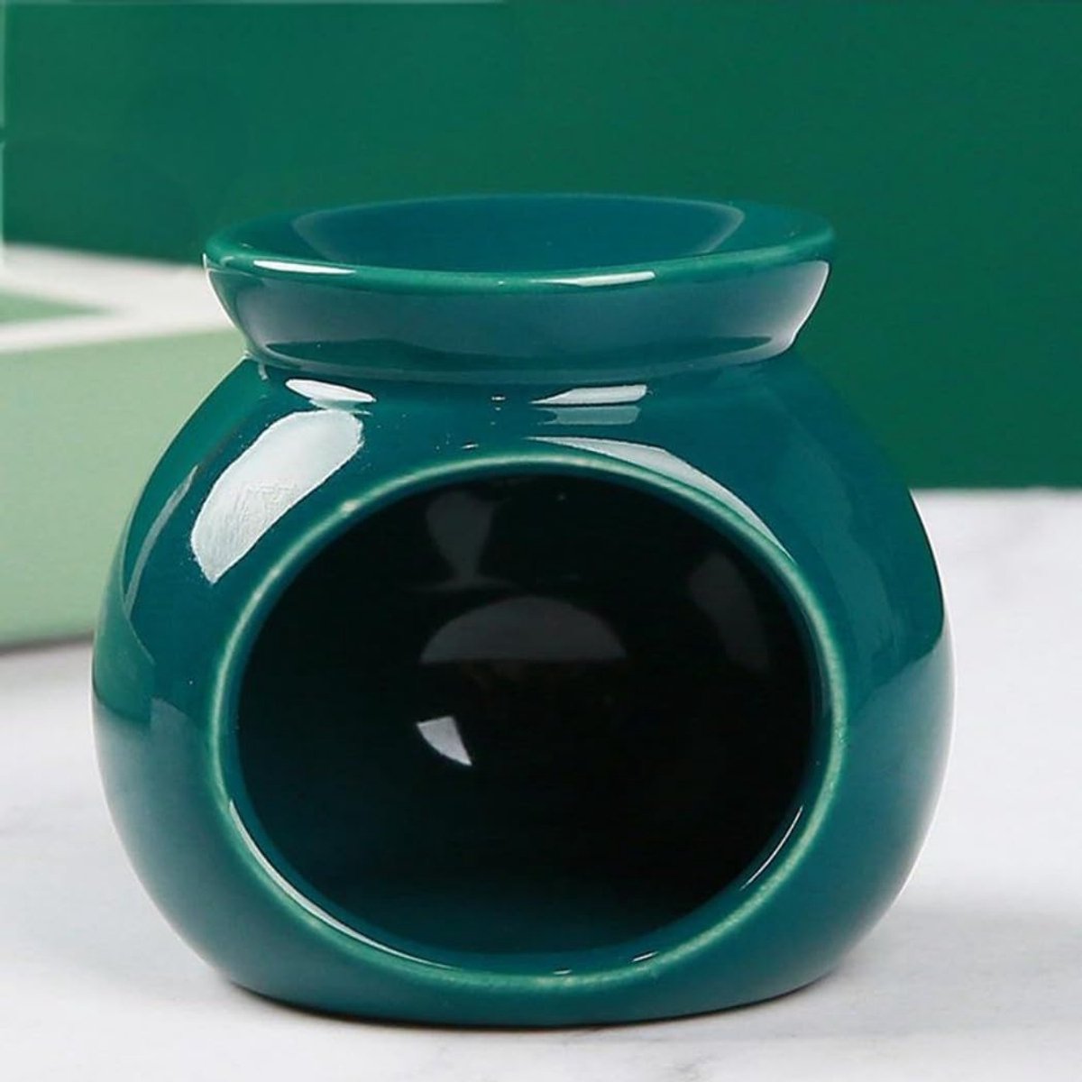 Aroma Lamp, Metal Tea Light Holder Ceramic Scented Lamp Ceramic Wax Melt Burner, Small Size, Black / Green - ShopVlot