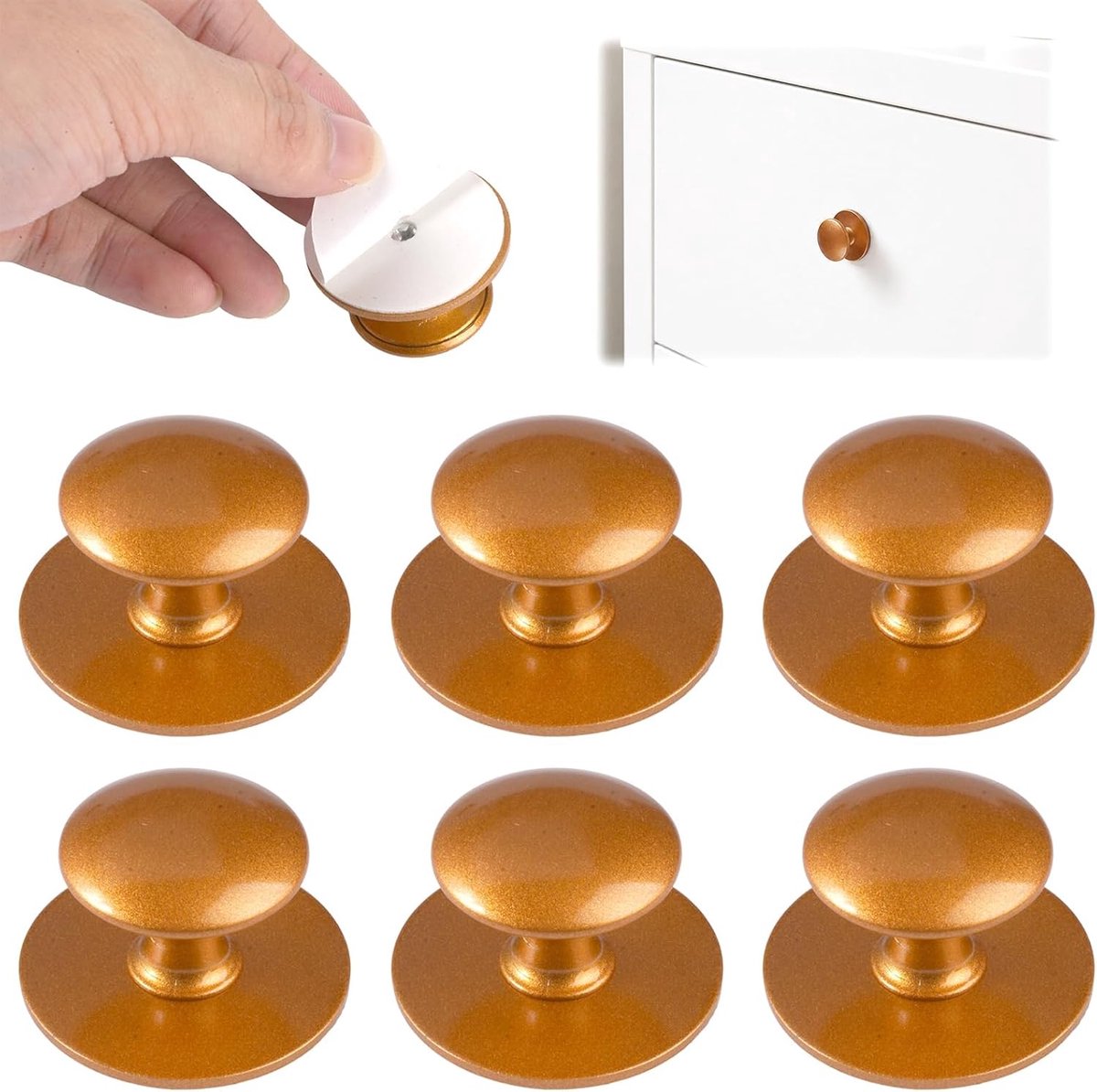 6 Stuks Gouden Zelfklevende Kastknopjes, Zelfklevende Meubelknopjes - ShopVlot
