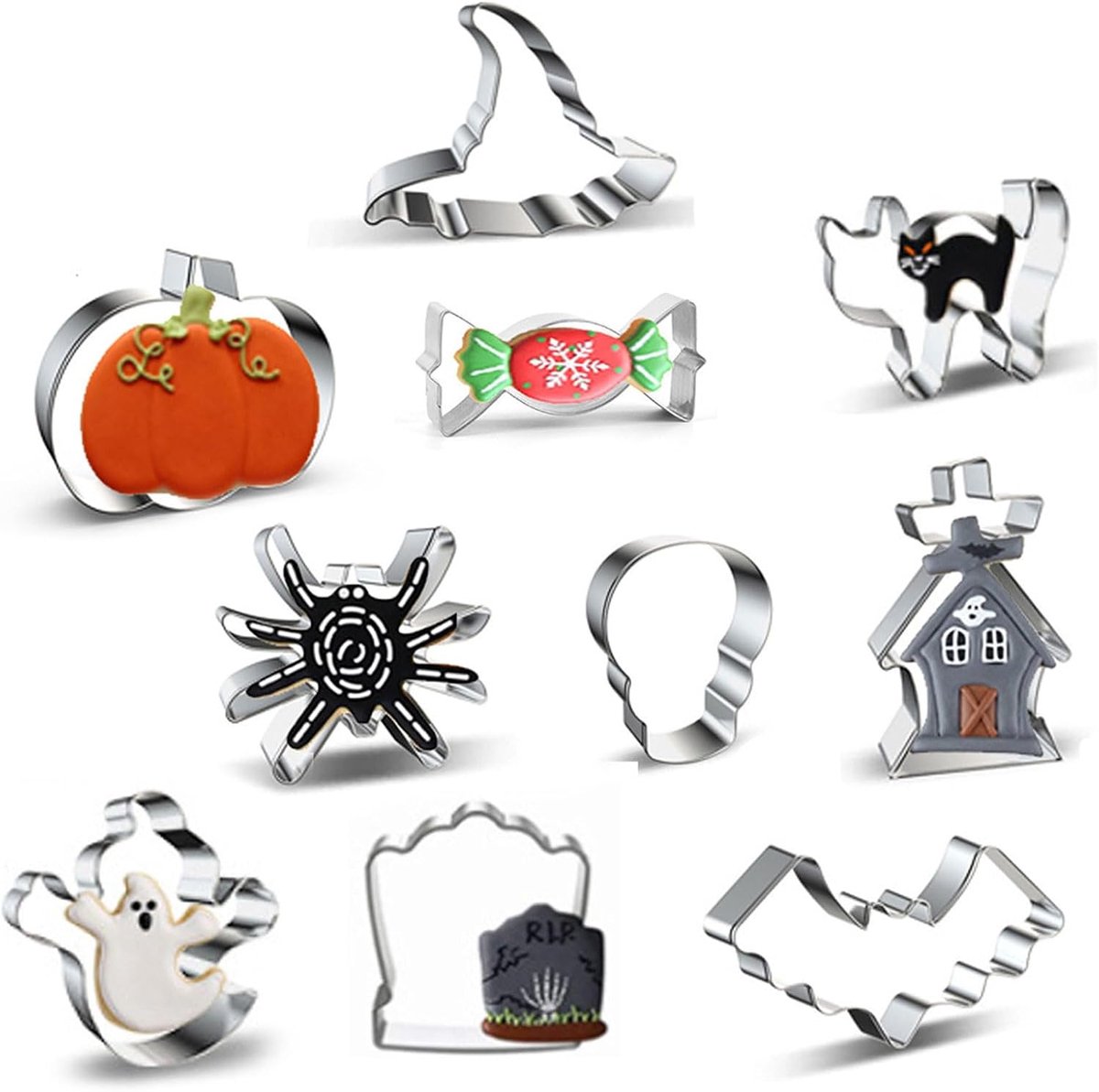 Halloween koekjesuitsteekset 10-delig - roestvrij staal - grote vormen - perfect voor Halloween feesten - ShopVlot