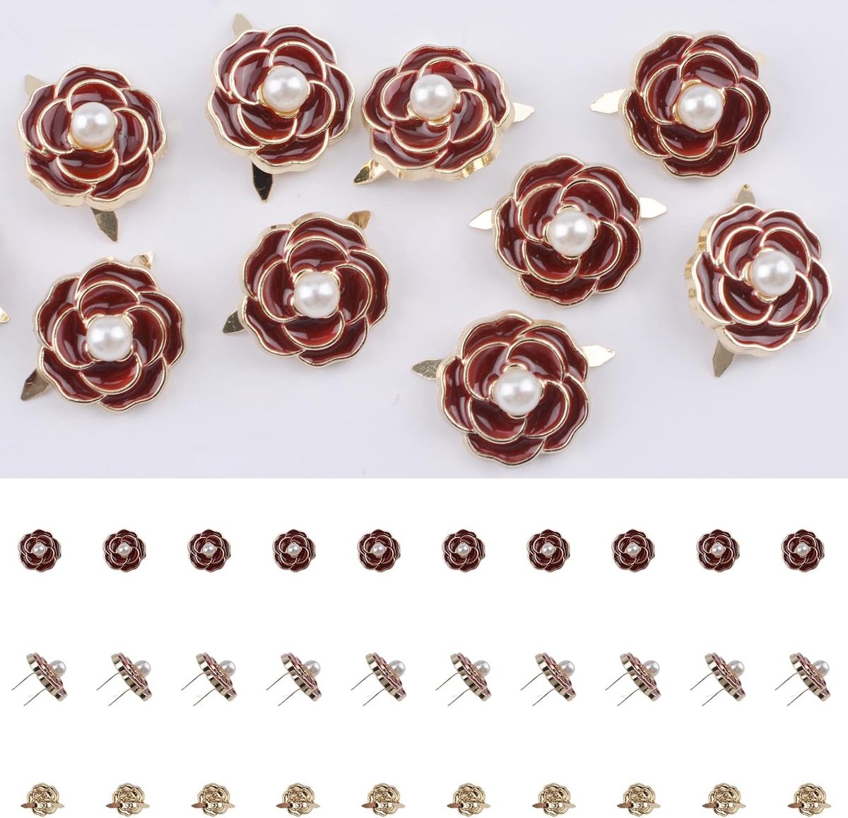 Splitpinnen 30 stuks - Rode parel bloem - Metalen brads - Perfect voor scrapbooking - ShopVlot