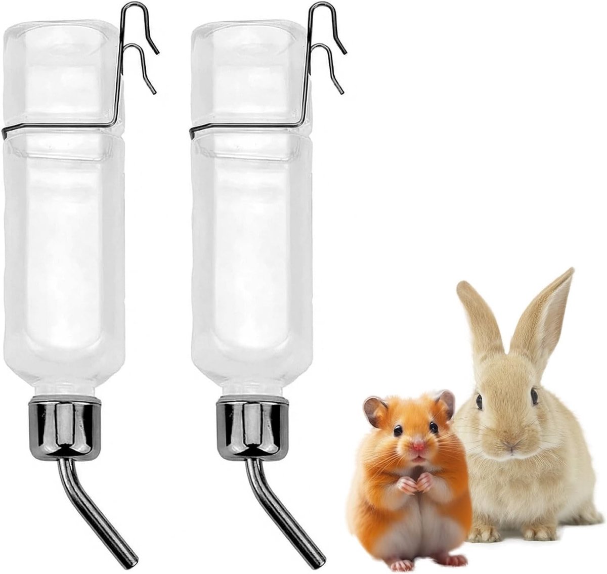 Drinkflessen voor konijnen en knaagdieren met houder, 2 stuks, 350 ml, duurzame waterdispenser voor huisdieren, ideaal voor cavia's en hamsters