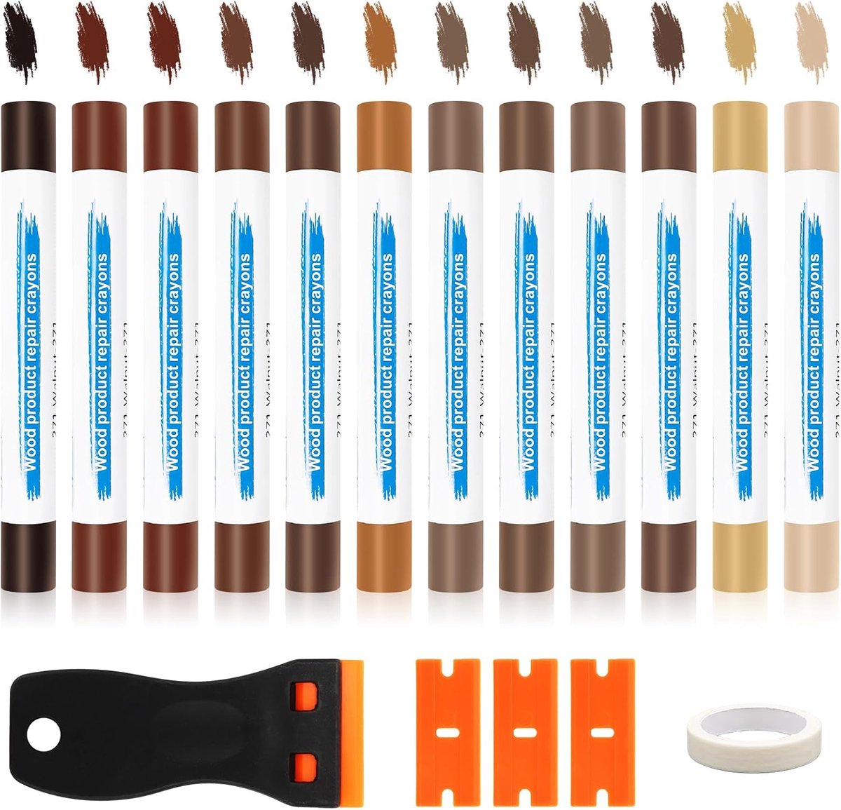 Houten reparatieset 12 kleuren - bruin hardwas - voor parket, tegels, vinyl en laminaat - eenvoudig te gebruiken - ShopVlot