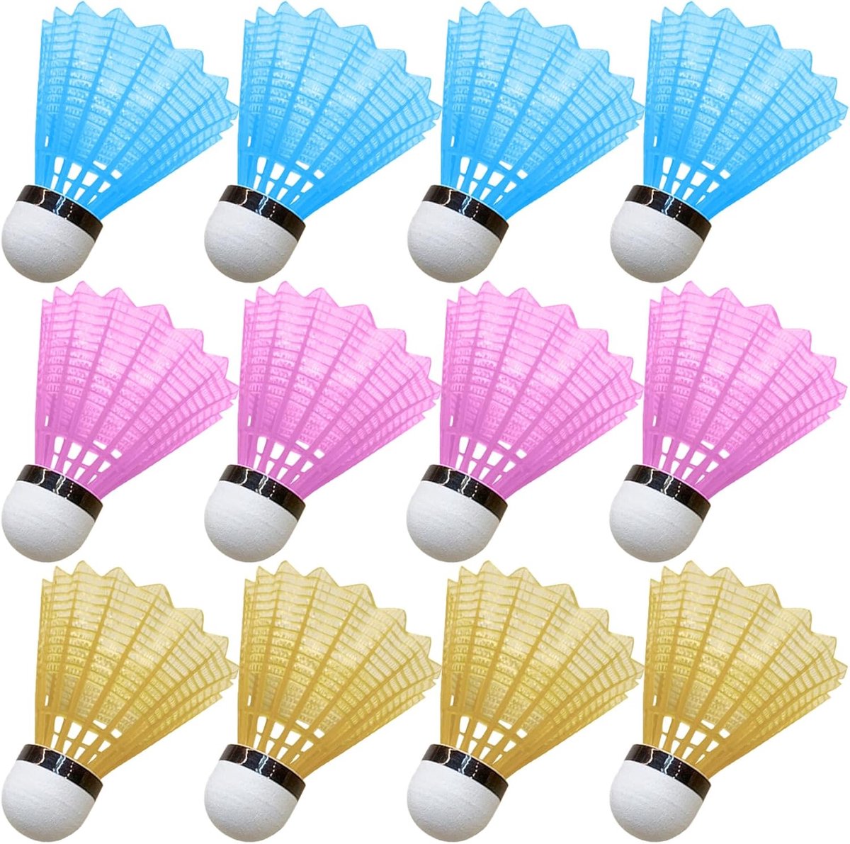 Badminton shuttles set van 12 - Luminous nylon - LED verlichting - Speelplezier in het donker - ShopVlot