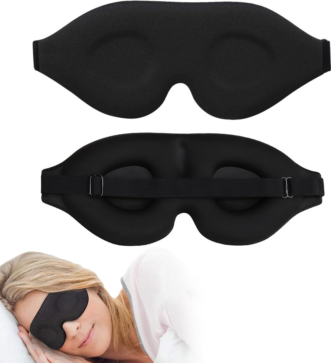 Ergonomisch 3D Slaapmasker voor Zijslapers - 15° Hellingshoek, 360° Donkerte, Verstelbare Band, Ademend en Zacht voor Gevoelige Ogen - Ideaal voor Comfortabel Slapen
