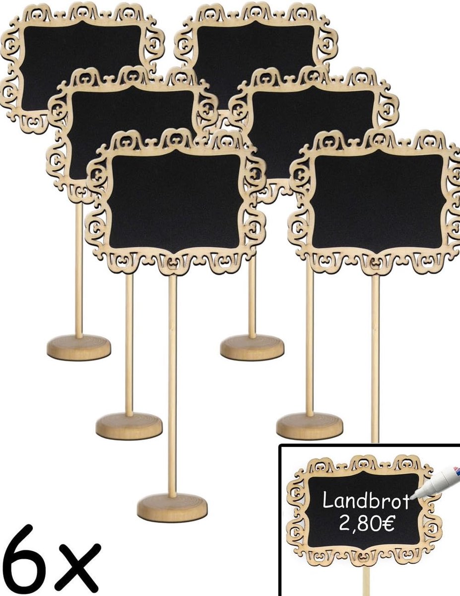 6X Houten Naambordjes met Stand - Vintage Landelijke Stijl - 20 cm - Perfect voor Feesten - ShopVlot
