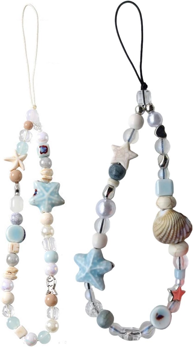 2pcs Pearl Seashell Starfish Phone Bracelet Strap, Pearl Camera Wristband, Y2K Camera Wristbands, Anti Loss Mobile - ShopVlot
