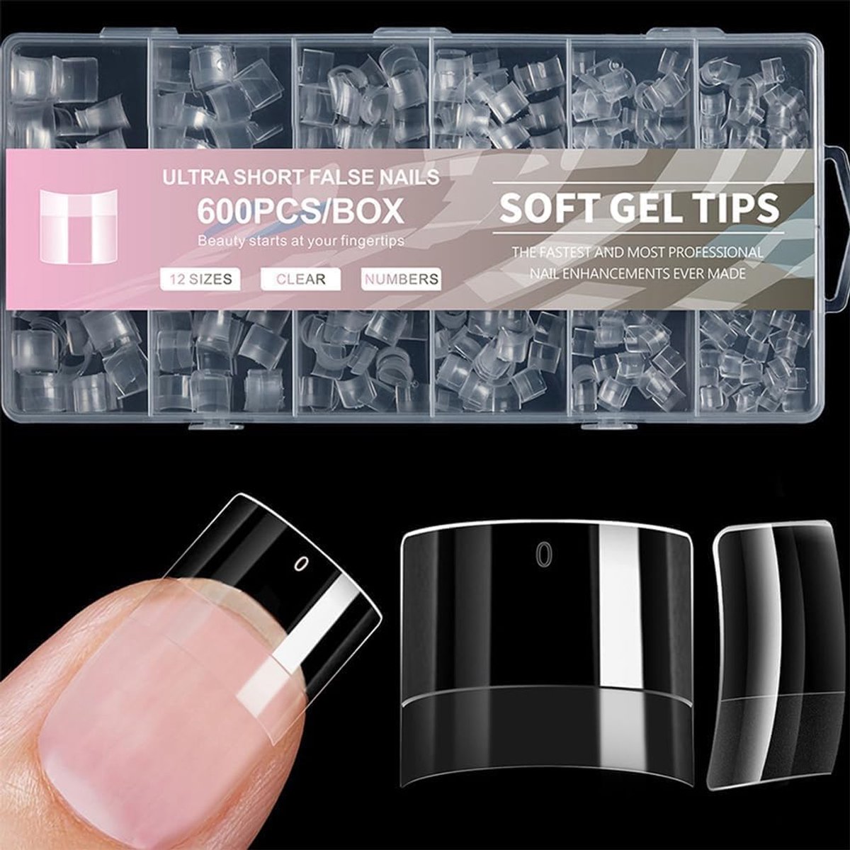 Nageltips 600 Stuks - Korte Vierkante Soft Gel Tips - Full Cover Valse Nagels - Perfect voor Manicure - ShopVlot
