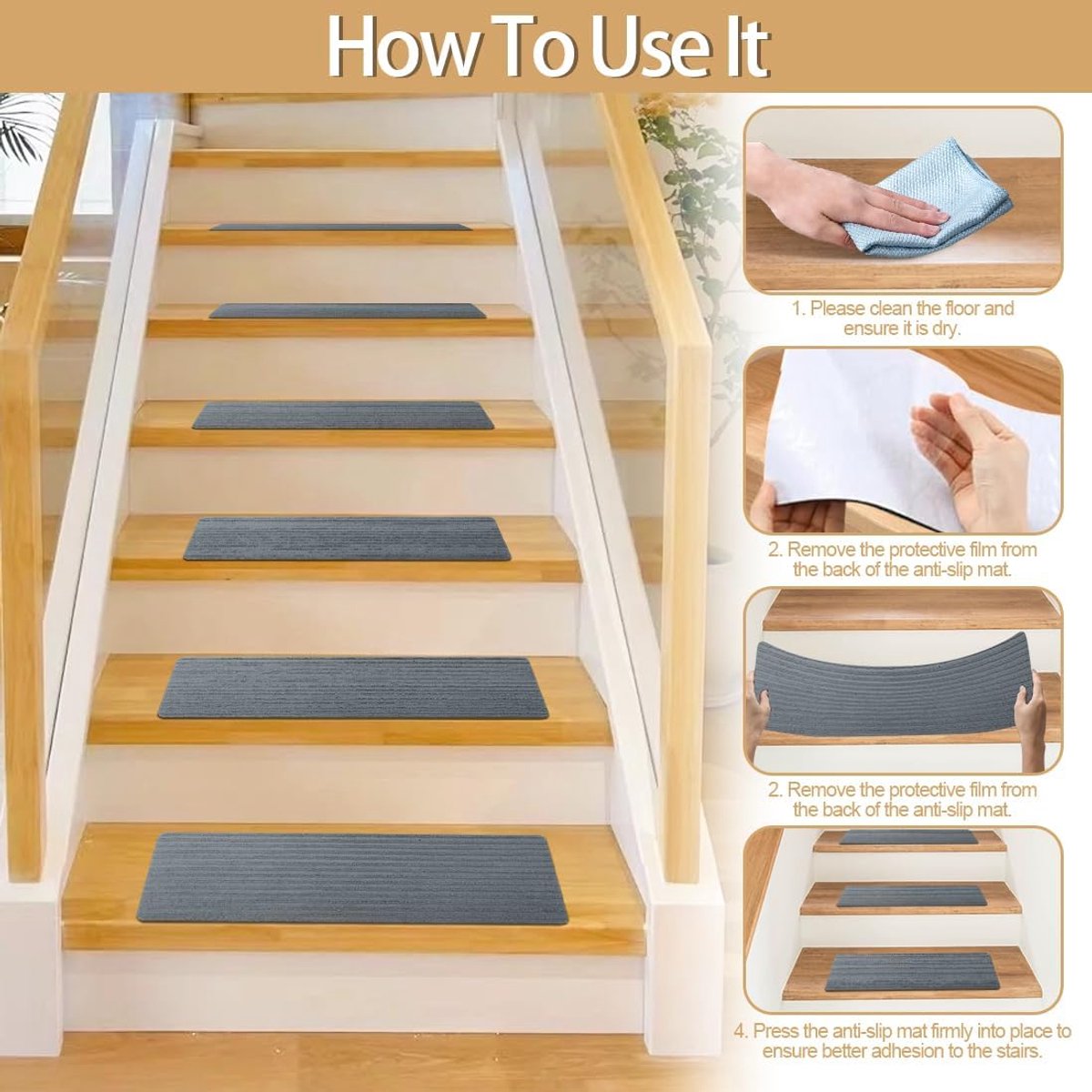 Trapmatten non-slip 55 x 22 cm - donkergrijs - snijdbaar - veilig voor senioren en kinderen - ShopVlot