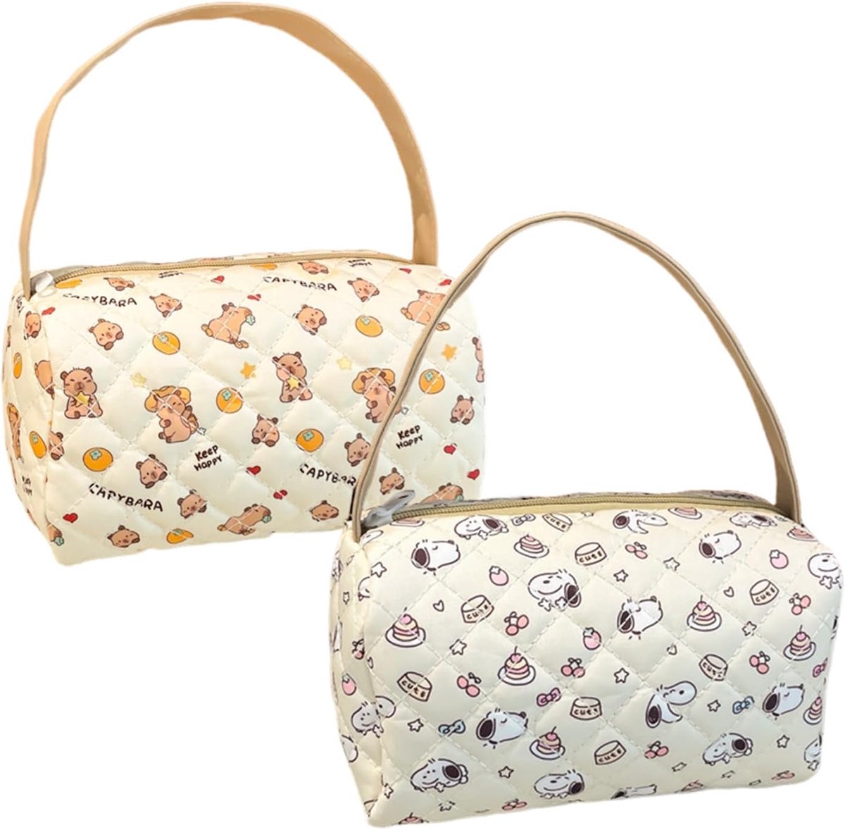 Draagbare Cosmetische Zak 20x11,5 cm - Beige - Grote Capaciteit - Perfect voor Reizen - ShopVlot