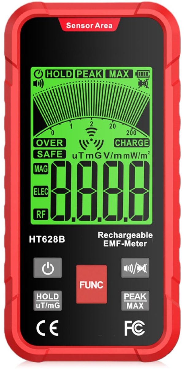 EMF meter 3-in-1 - stralingsmeter met LED-display - meet elektrische, magnetische en microgolfstraling - ShopVlot