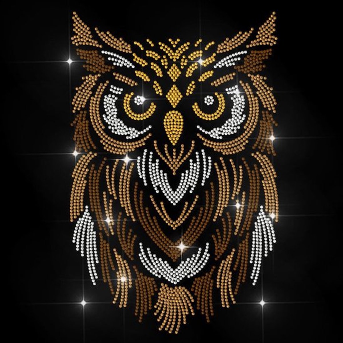 Opstrijker Uilenpatroon - Hotfix Transfer - Strass Decoratie - Kledingapplicatie - Duurzaam - 29,7 x 21 cm