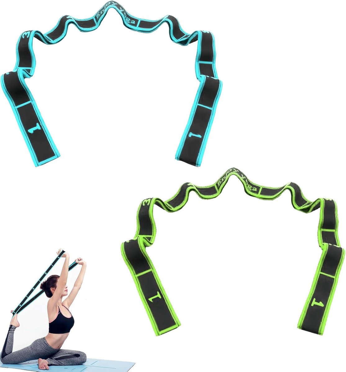 Yogariem 2x - Elastische weerstandsbanden - 9 vaste lussen - Ideaal voor yoga en pilates - ShopVlot