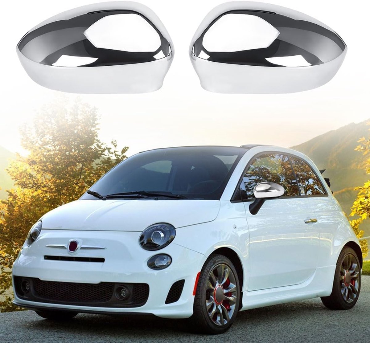 Spiegeldoppen vervangingsset voor Fiat 500/500C/500E - Zilver - Verbeterd electroplating model - Perfecte pasvorm - ShopVlot