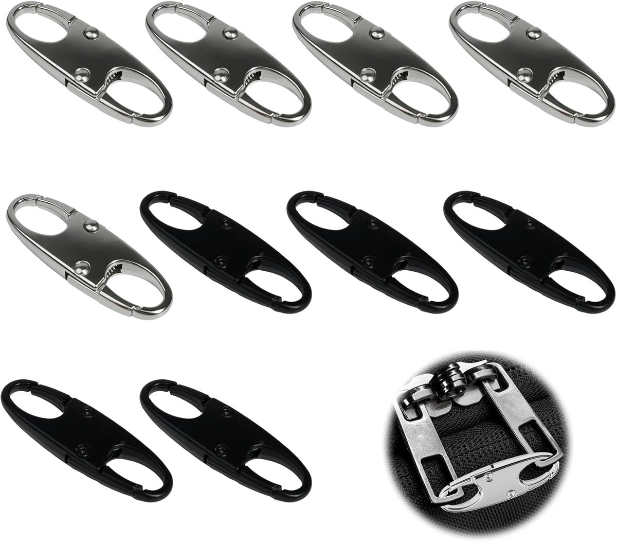 ritssluitingsclips 10 stuks - zinklegering - zwart en zilver - anti-diefstal oplossing - ShopVlot