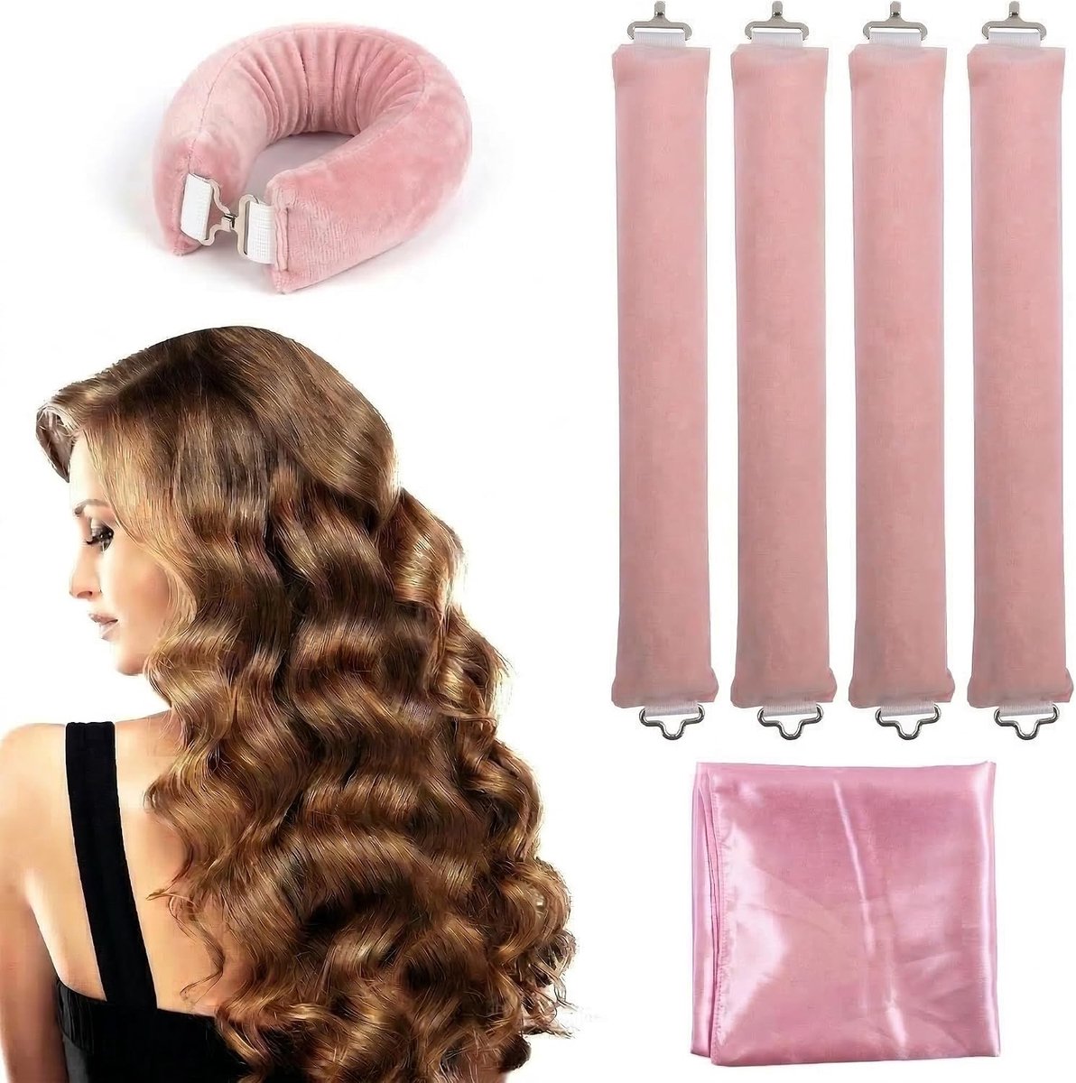Krulspelden hittevrij 5 stuks - roze - voor lang, medium en kort haar - overnight krullen zonder hitte - ShopVlot