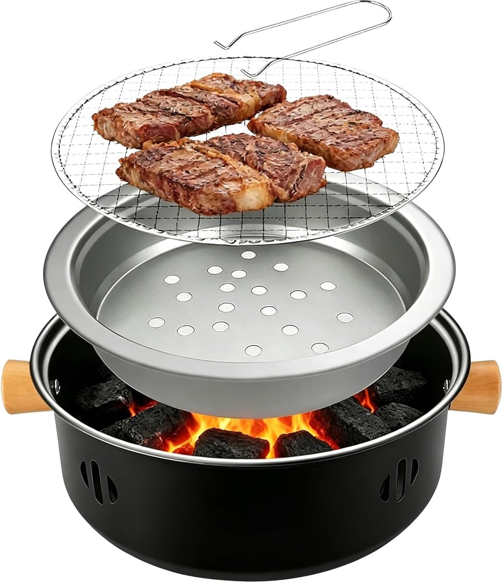Mini BBQGrill 26,5 cm - Draagbare houtskoolgrill - Roestvrij staal - Ideaal voor picknick - ShopVlot