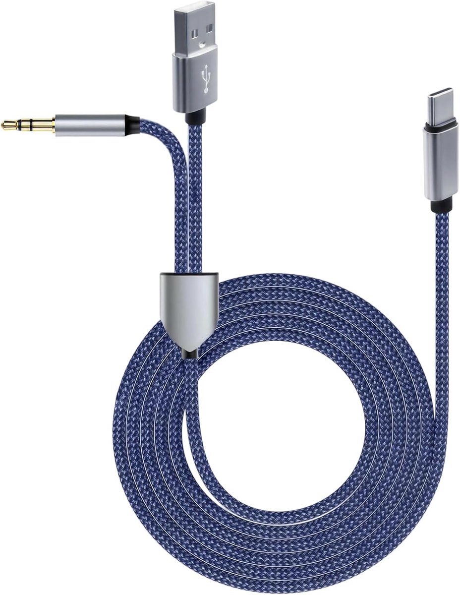 Adapter USB C naar jack - 2-in-1 met Power Delivery - nylon gevlochten - muziek streamen en opladen - ShopVlot