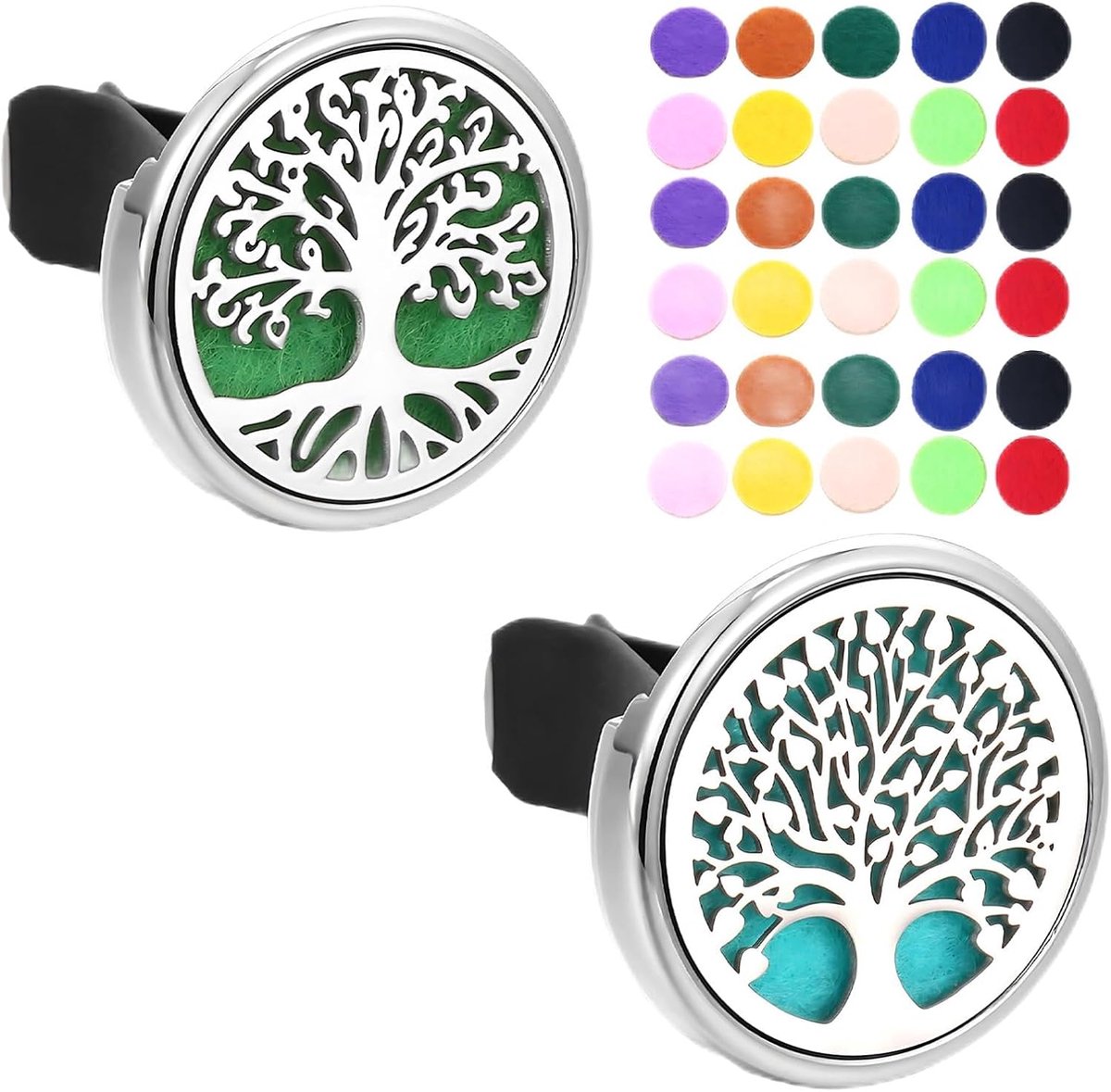 Auto Lufterfrischer 2er Set - Aromatherapie Diffusor 30mm - RVS met 30 Filz Pads - Creëer je eigen geur - ShopVlot