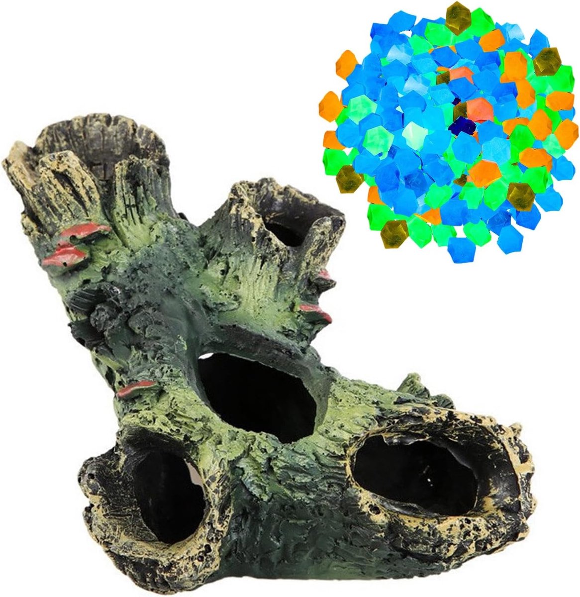 1 piece artificial wood and 100 light stones, artificial resin crafts, aquarium decoration, swimming pool landscaping - ShopVlot