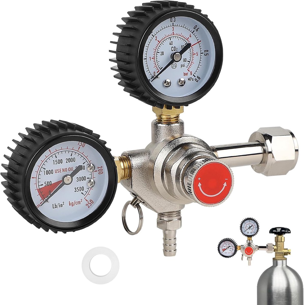 CO2 drukregelaar met dubbele manometer - W21.8 aansluiting - voor biertap en brouwen - nauwkeurige drukmeting - ShopVlot