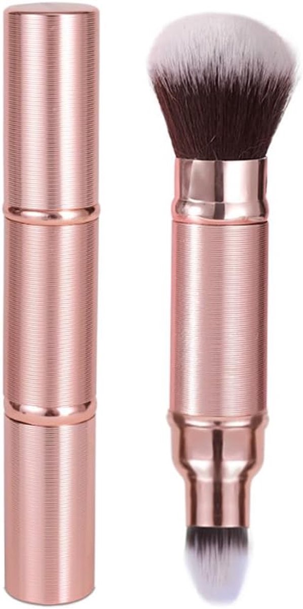 Make-up kwast dubbelzijdig - telescopisch - elegante roségouden afwerking - perfecte applicatie - ShopVlot