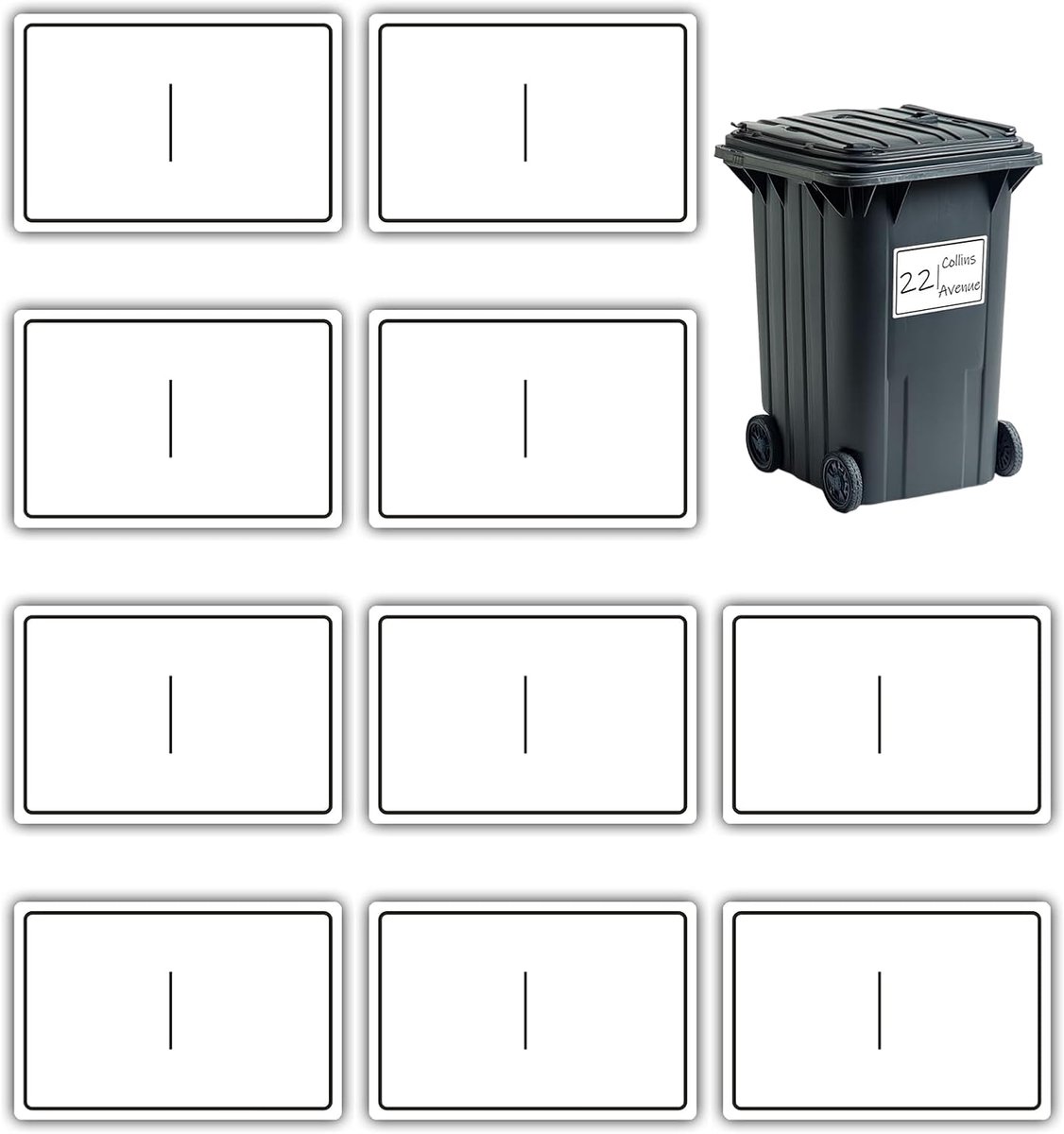 Garbage Container Sticker Set van 10 - 15 x 10 cm - Vinyl, weerbestendig - Zelfklevend en schrijfbaar voor huisnummer - ShopVlot