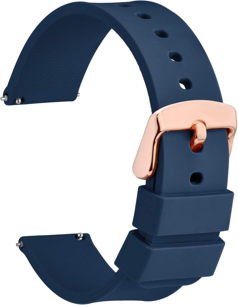 Horlogeband 14mm - Navy Blauw met Roségouden Sluiting - Snelsluiting - Ideaal voor comfortabele draagervaring - ShopVlot