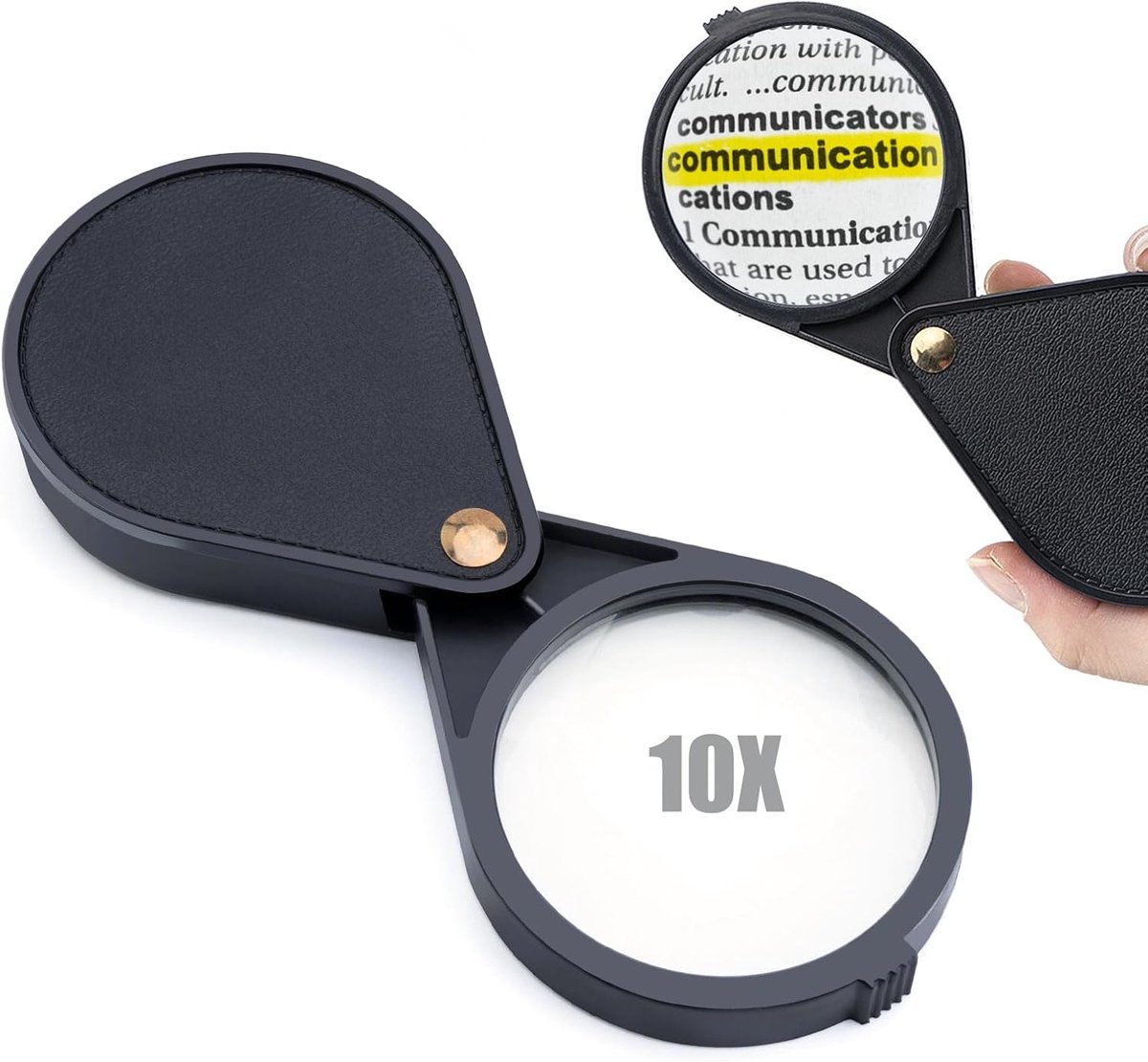 Pocket vergrootglas 6,5 cm - PU leer - 10-voudige vergroting - ideaal voor ouderen - ShopVlot