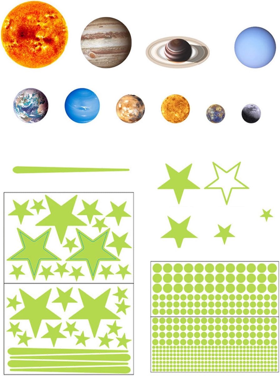 Muurstickers fluorescerende sterren - 453 stuks - lichtgevend zonnestelsel - decoratie voor slaapkamer - ShopVlot