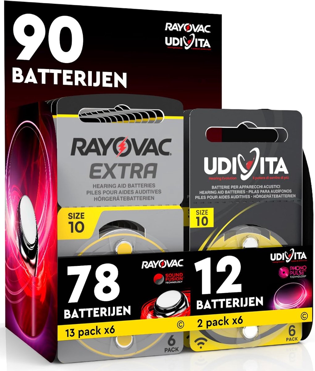 Batterijen voor akoestische apparaten - 90 stuks - 78 Rayovac + 12 Udivita - langdurige energie - ShopVlot