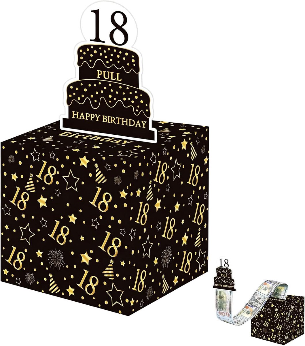 Verrassingsdoos 12 x 12 x 12 cm - Zwart-gouden spaarpot - Magisch ladeontwerp - Uniek cadeau voor 18e verjaardag - ShopVlot