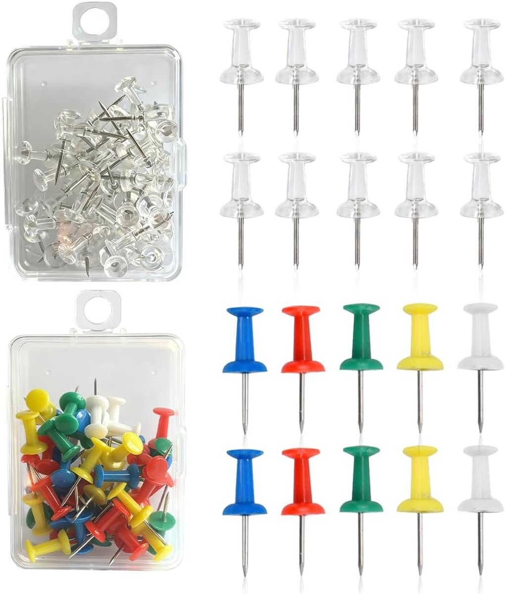 100 reusable push pins in a sturdy plastic storage box, bulletin boards, schools and offices, suitable for cork - ShopVlot