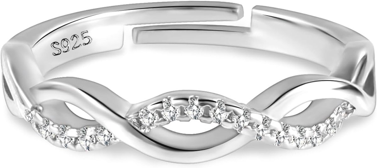 Silver 925 Rings for Women, Zirconia Rings Adjustable Ladies Love Knot Silver Rings Women's Engagement Wedding Rings - ShopVlot