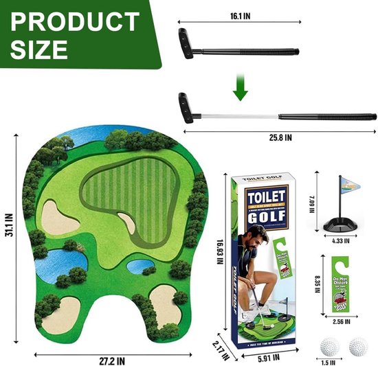 Mini-potje golfset - toiletgolf met putmat - 2 golfballen en vlaggenstok - leuk toiletspel voor tijdens het wachten - ShopVlot van MINI — afbeelding 2