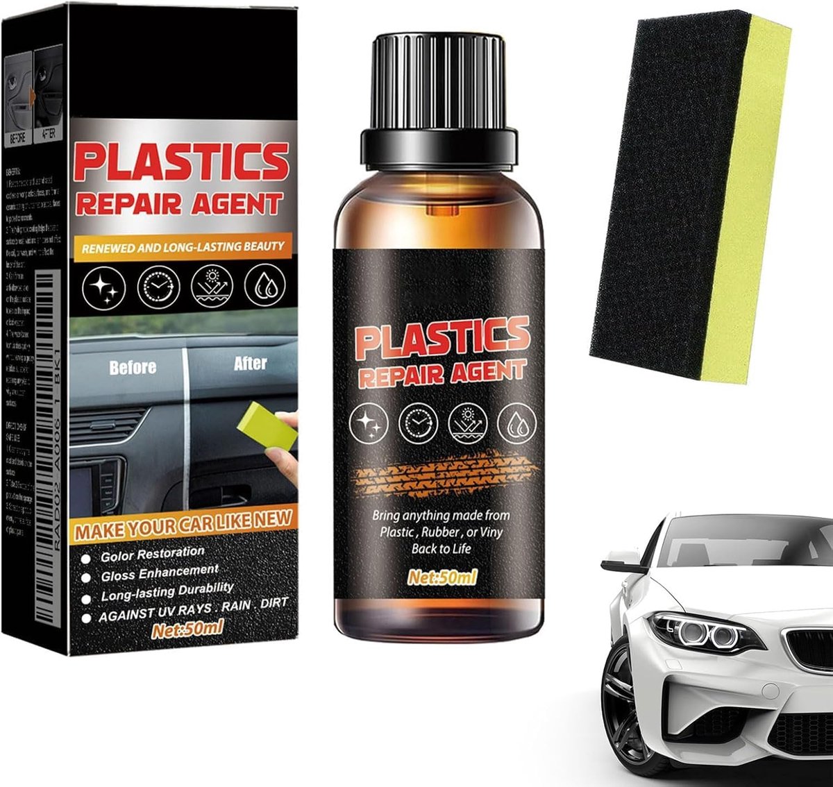 Kunststof sanering 50 ml - auto-kunststofreiniger - kristallijne coating - herstelt vervaagde plastic onderdelen - ShopVlot