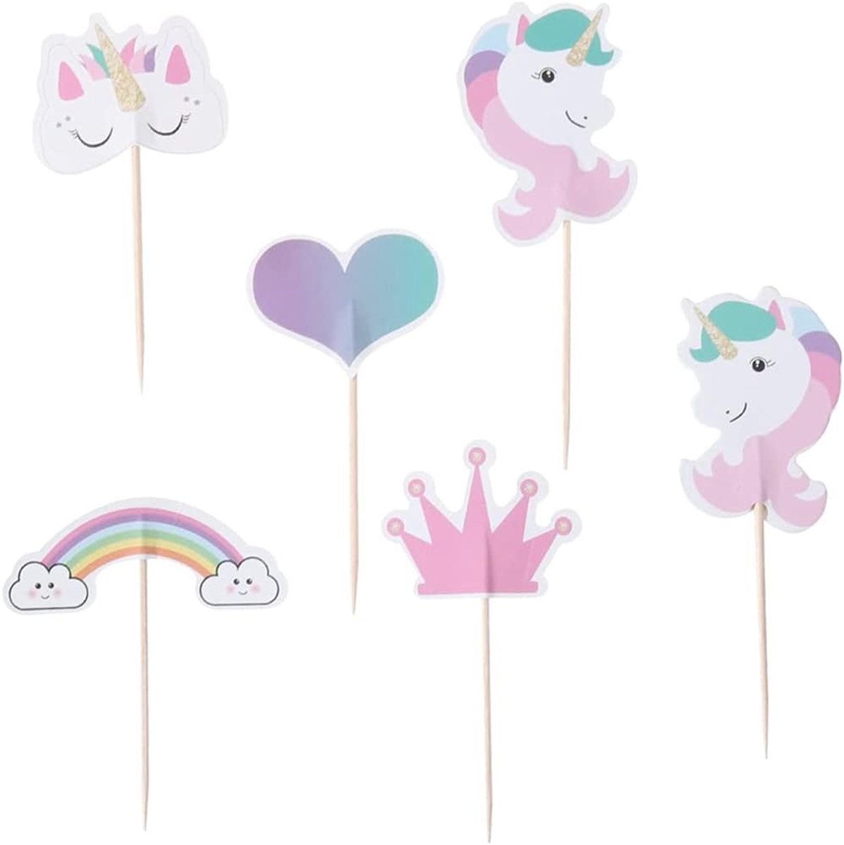 Cake Toppers - 24 stuks eenhoorn en regenboog - hoogwaardig karton - ideaal voor verjaardagstaart - ShopVlot