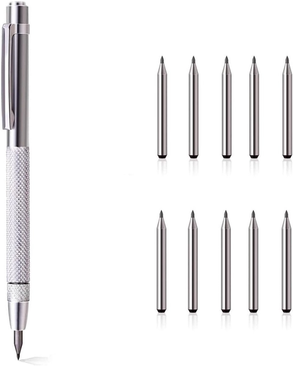 Graveerpennen tungsten carbide - met 10 vervangende punten - voor keramiek, staal en glas - ShopVlot