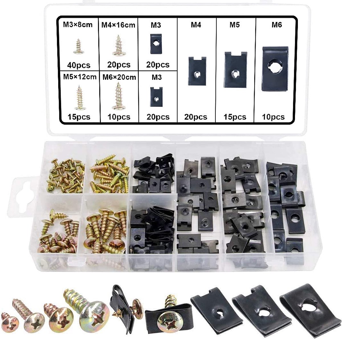 Carrosserieklemmen en schroeven 170-delig - U-type zwart - Assortiment voor diverse toepassingen - ShopVlot