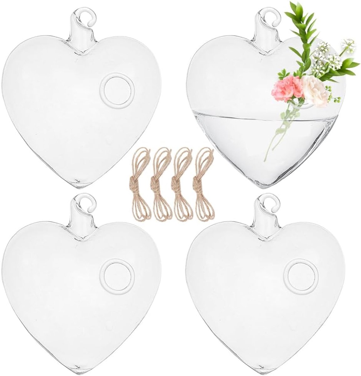 Hanging Glass Plant Pots 4 Stuks - Hangende Hydroponische Vazen - Hartvormig Ontwerp - Voor Natuurlijke Decoratie - ShopVlot