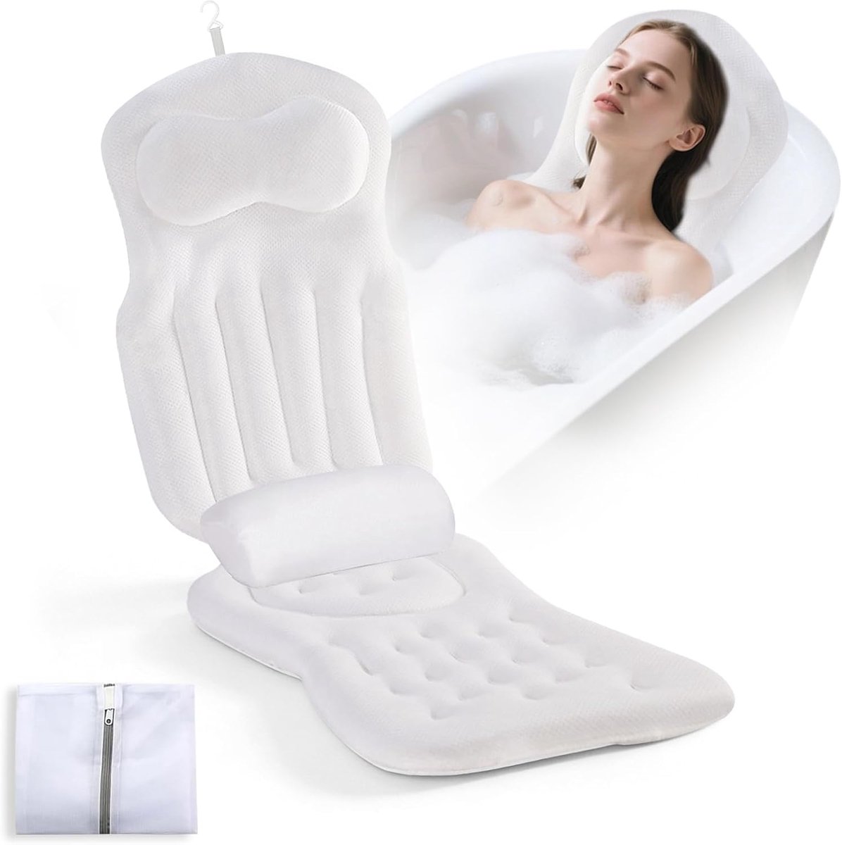 Full Body Bath Cushion - Wit - Met hoofdkussen en lendensteun - Ultiem comfort tijdens het baden - ShopVlot