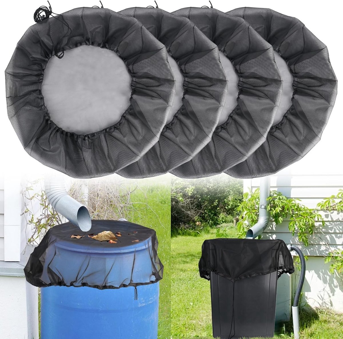 Hoogwaardige Regenton met Verstelbaar Net, Beschermende Deksel tegen Onweer en Muggen, Diameter 95 cm