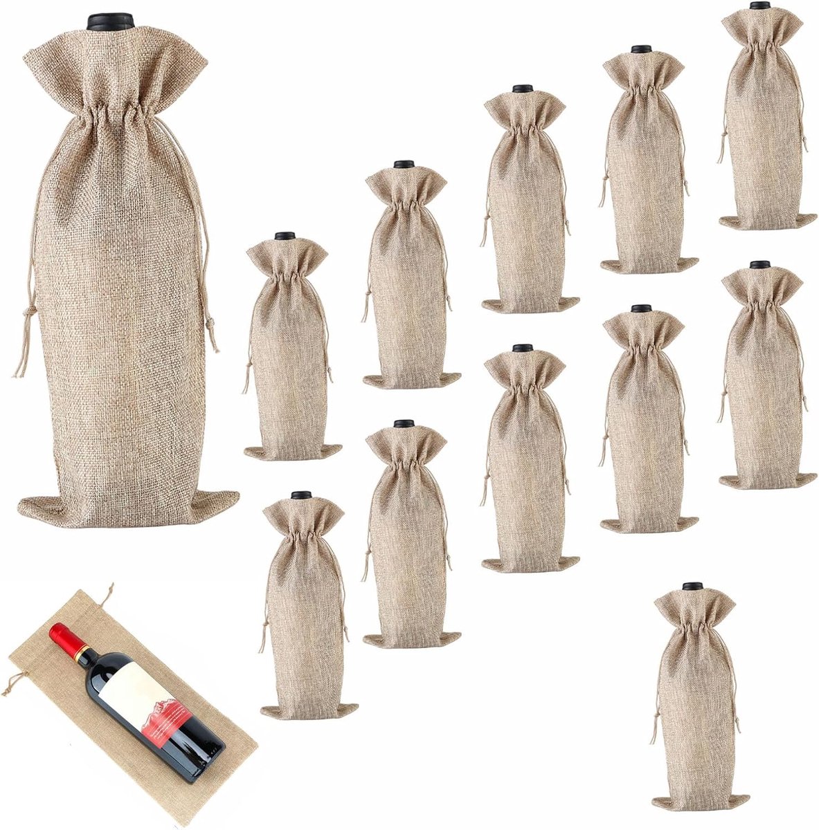 jute wijnzakjes 12 stuks - herbruikbare wijngeschenktas - 15 x 36 cm - ideaal voor bruiloften - ShopVlot